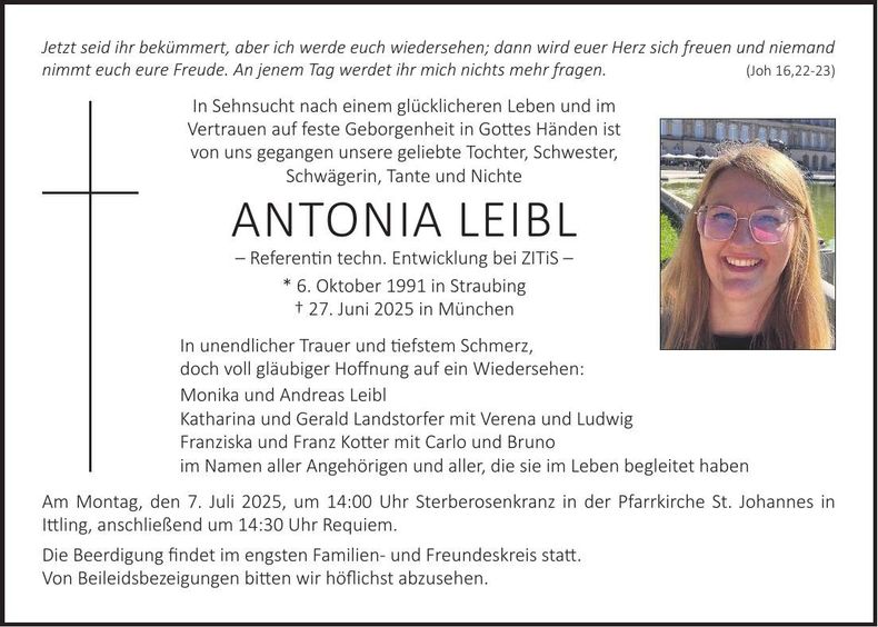 Traueranzeige Antonia Leibl