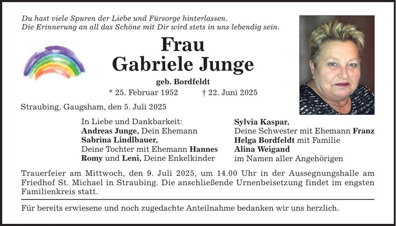 Traueranzeige Gabriele Junge