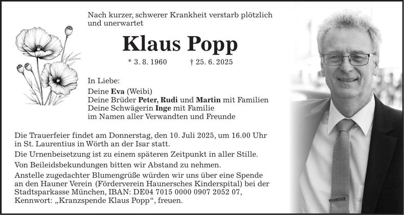 Traueranzeige Klaus Popp