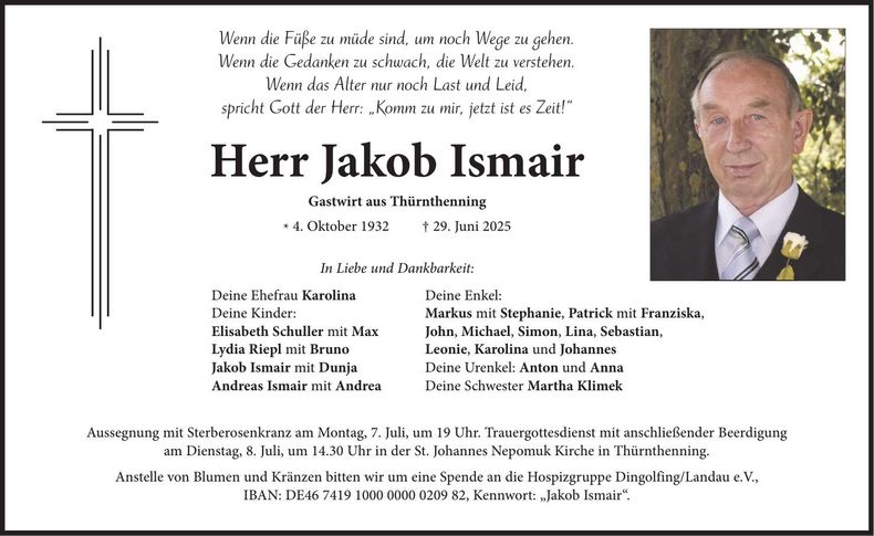 Traueranzeige Jakob Ismair