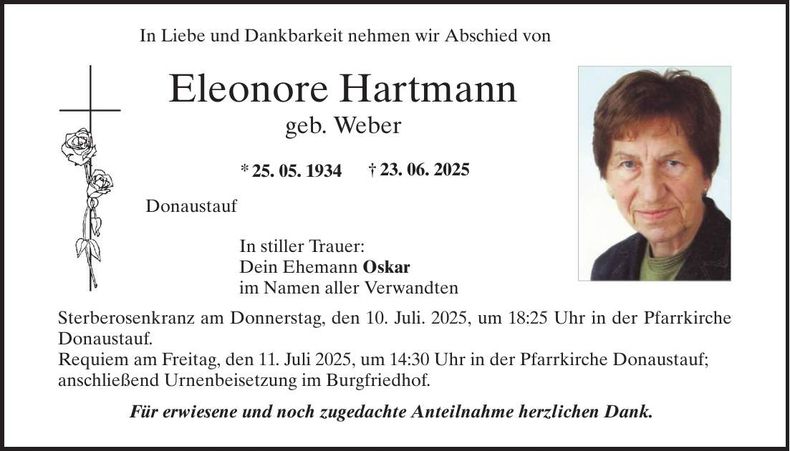 Traueranzeige Eleonore Hartmann