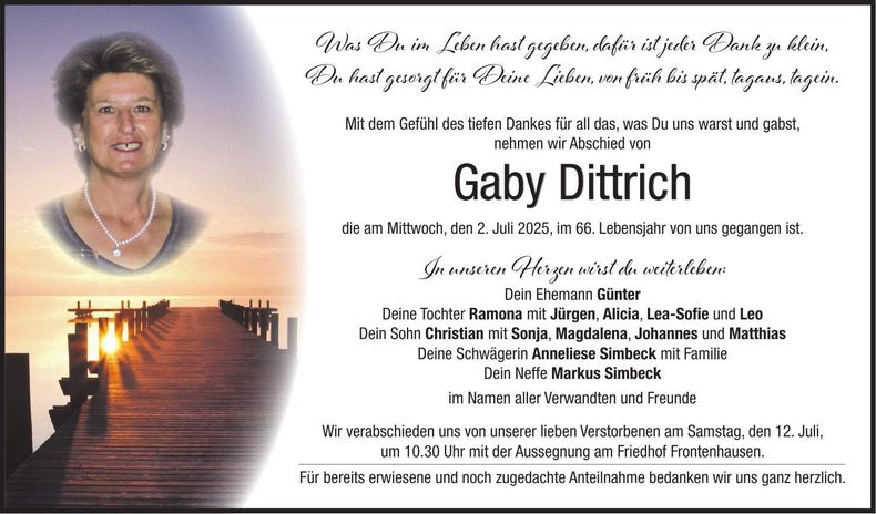 Traueranzeige Gaby Dittrich
