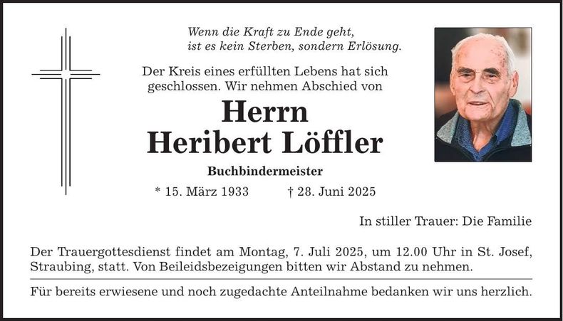Traueranzeige Heribert Löffler
