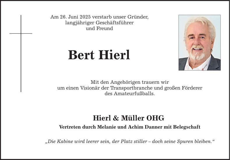 Traueranzeige Bert Hierl
