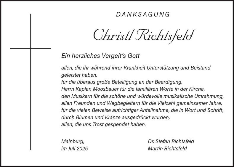 Traueranzeige Christl Richtsfeld