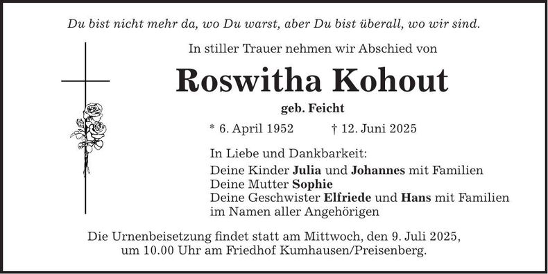 Traueranzeige Roswitha Kohout