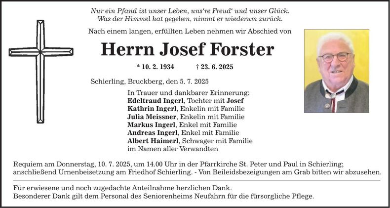 Traueranzeige Josef Forster