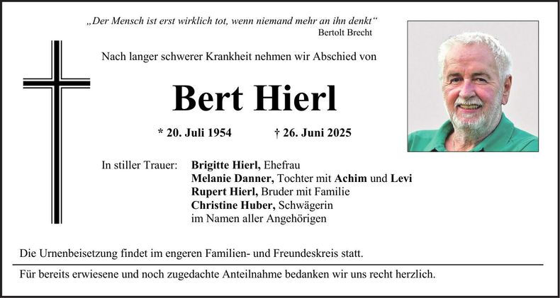 Traueranzeige Bert Hierl