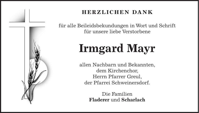 Traueranzeige Irmgard Mayr
