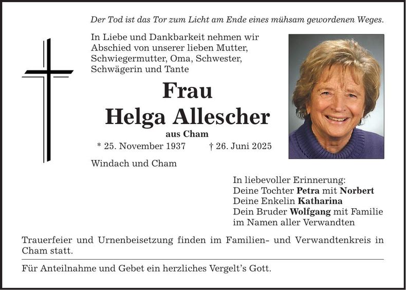 Traueranzeige Helga Allescher