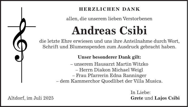 Traueranzeige Andreas Csibi