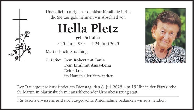 Traueranzeige Hella Pletz
