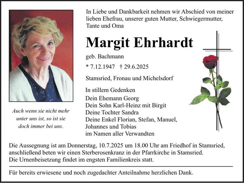 Traueranzeige Margit Ehrhardt