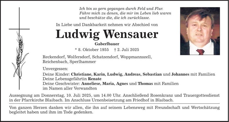 Traueranzeige Ludwig Wensauer