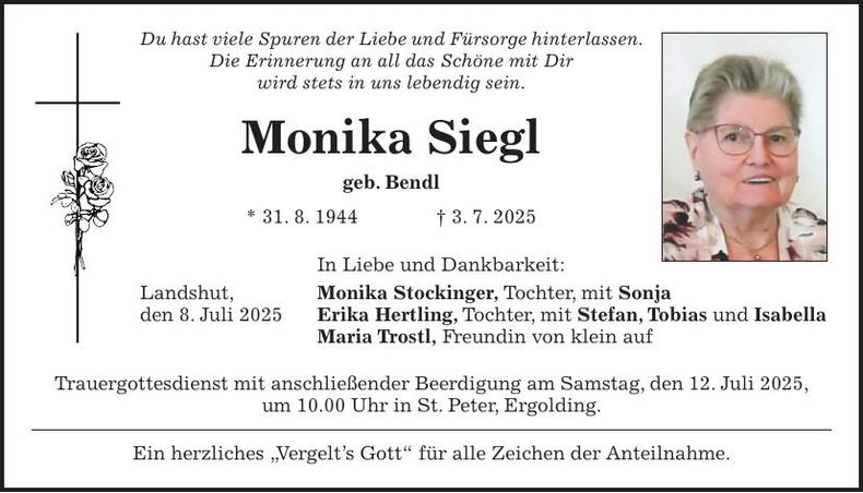 Traueranzeige Monika Siegl