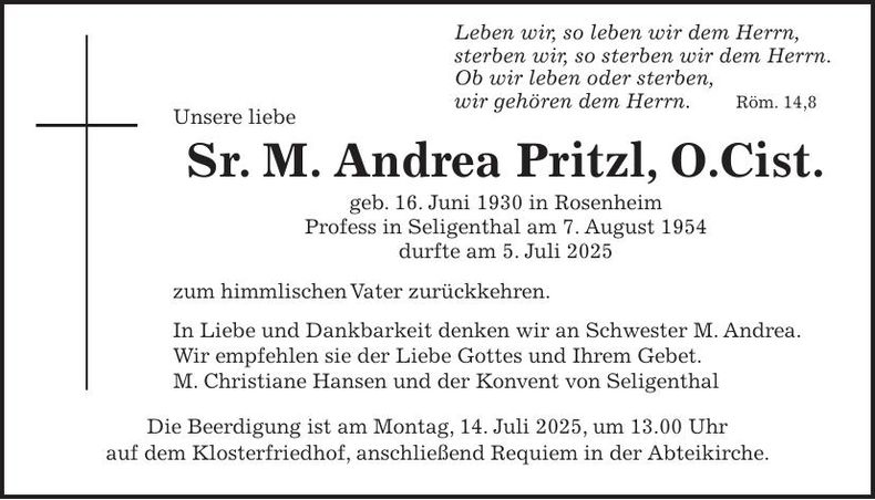 Traueranzeige Andrea Pritzl