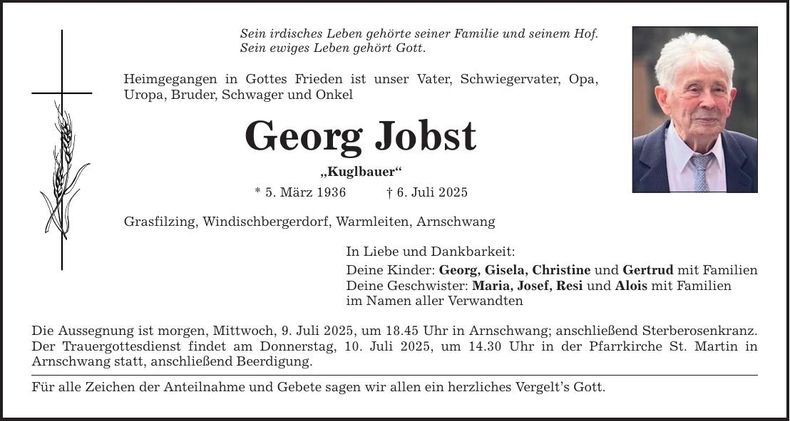 Traueranzeige Georg Jobst