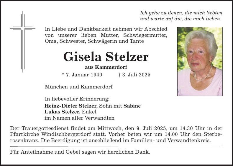 Traueranzeige Gisela Stelzer