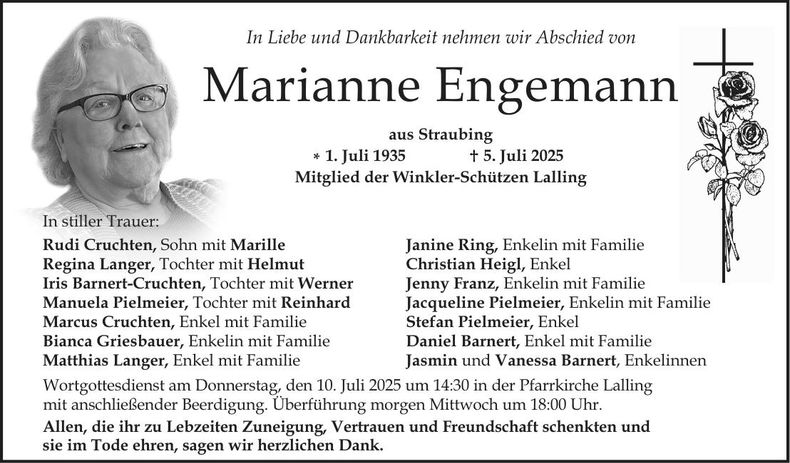 Traueranzeige Marianne Engemann