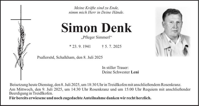 Traueranzeige Simon Denk