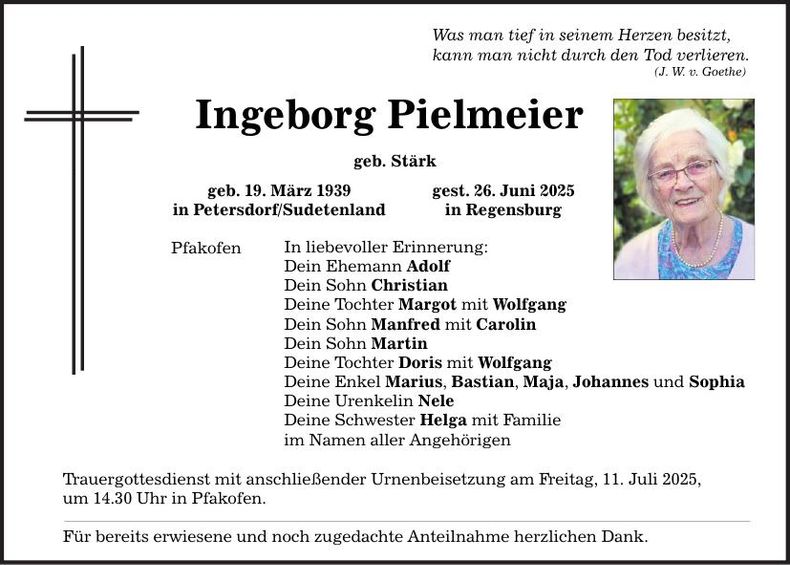 Traueranzeige Ingeborg Pielmeier