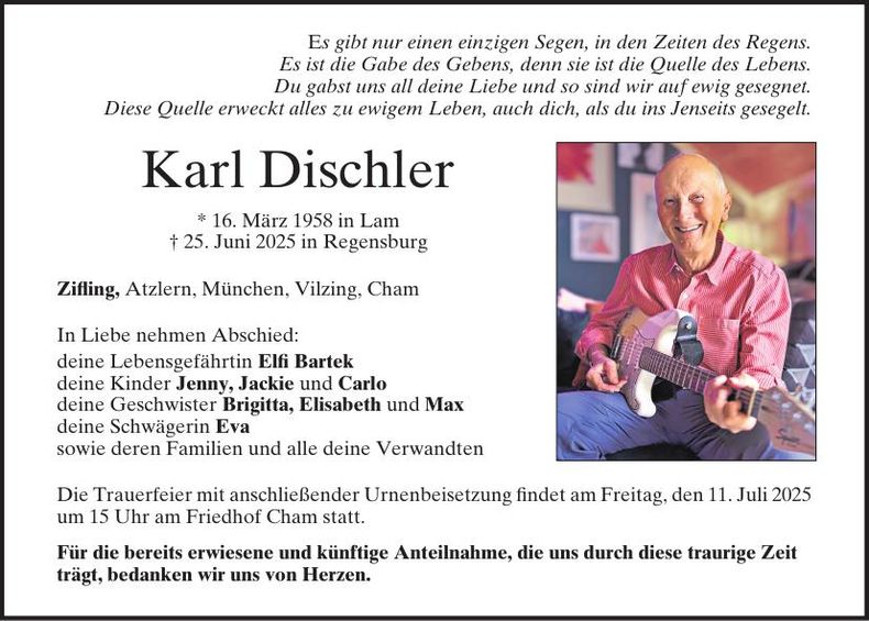 Traueranzeige Karl Dischler