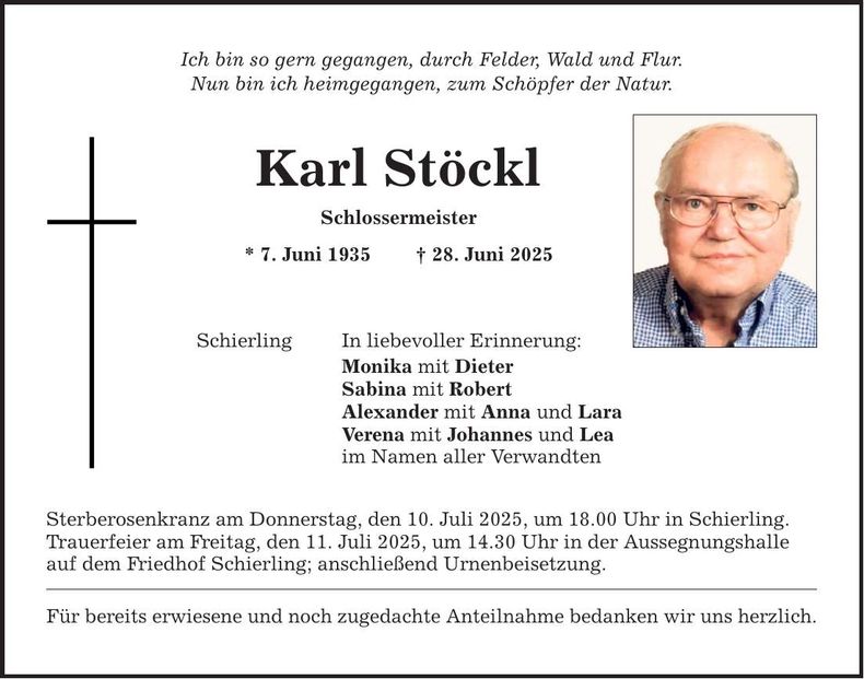 Traueranzeige Karl Stöckl