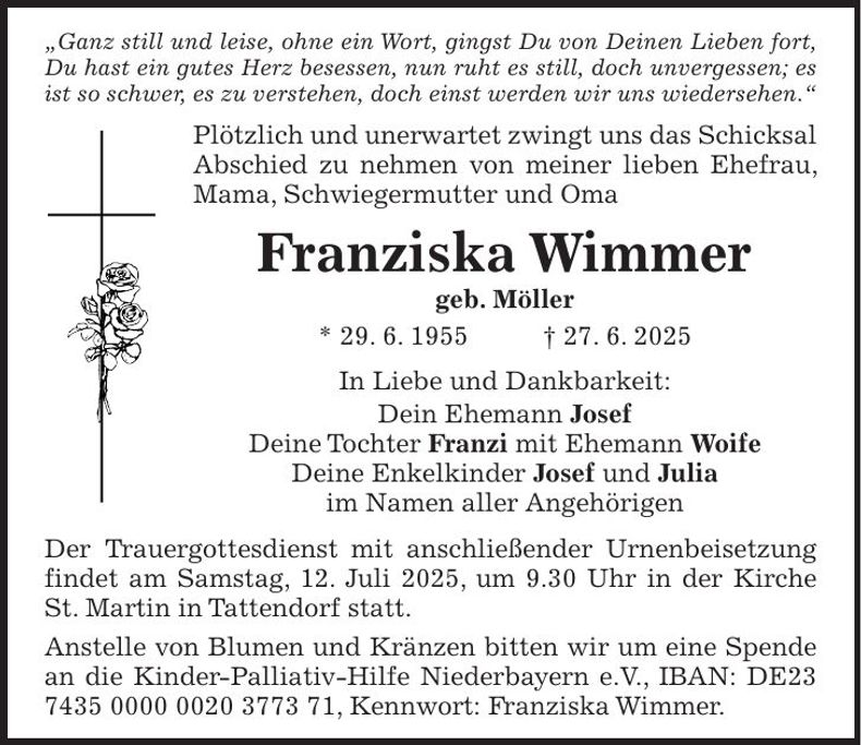 Traueranzeige Franziska Wimmer