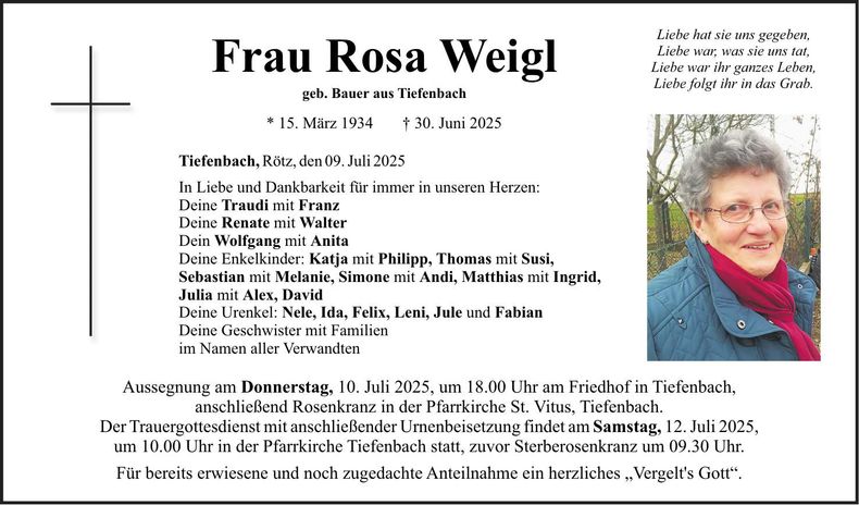 Traueranzeige Rosa Weigl