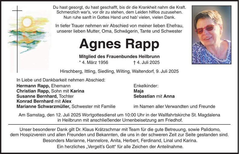 Traueranzeige Agnes Rapp