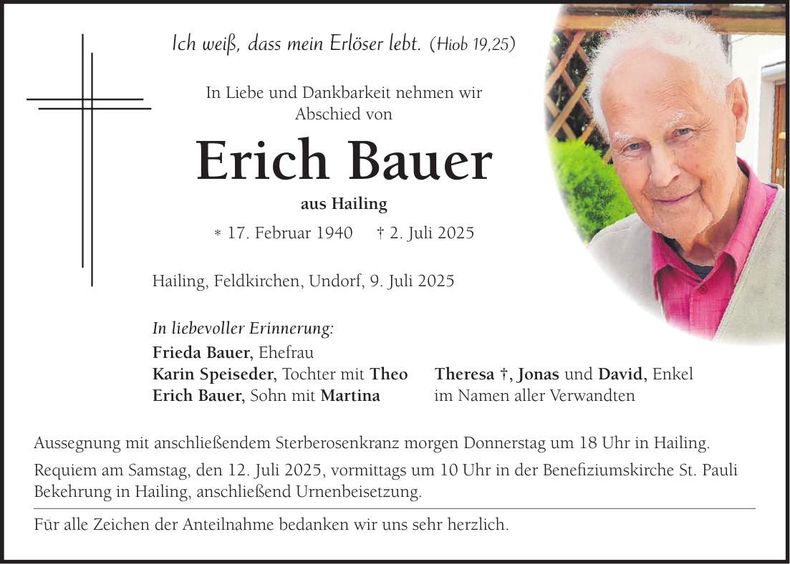Traueranzeige Erich Bauer
