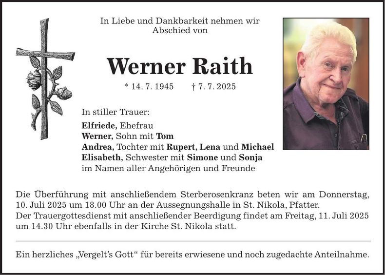 Traueranzeige Werner Raith