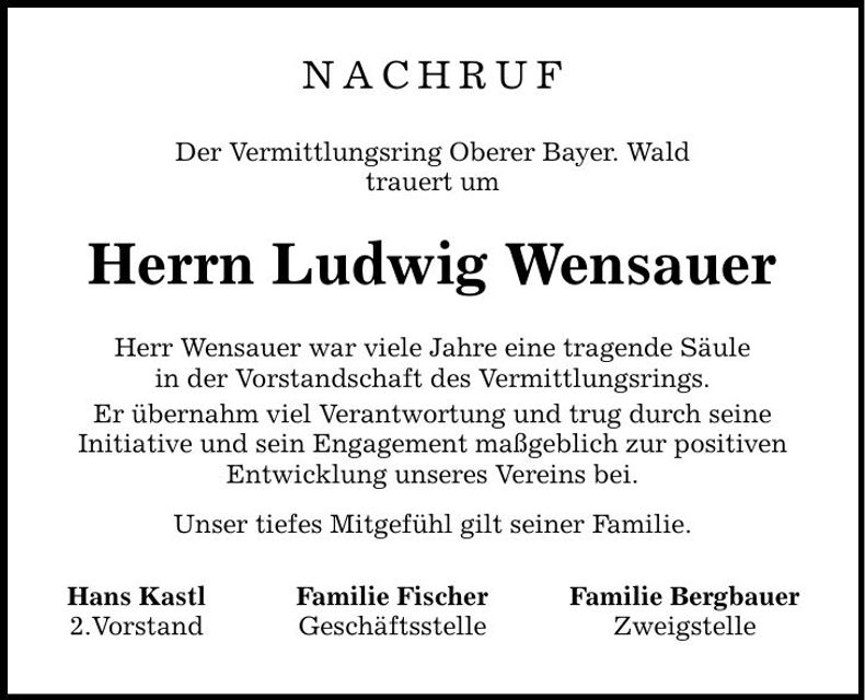 Traueranzeige Ludwig Wensauer