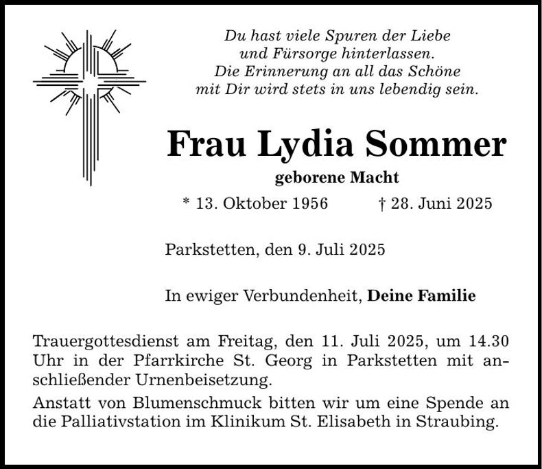 Traueranzeige Lydia Sommer