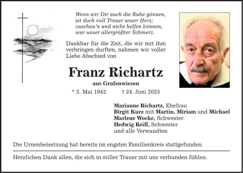 Traueranzeige Franz Richartz