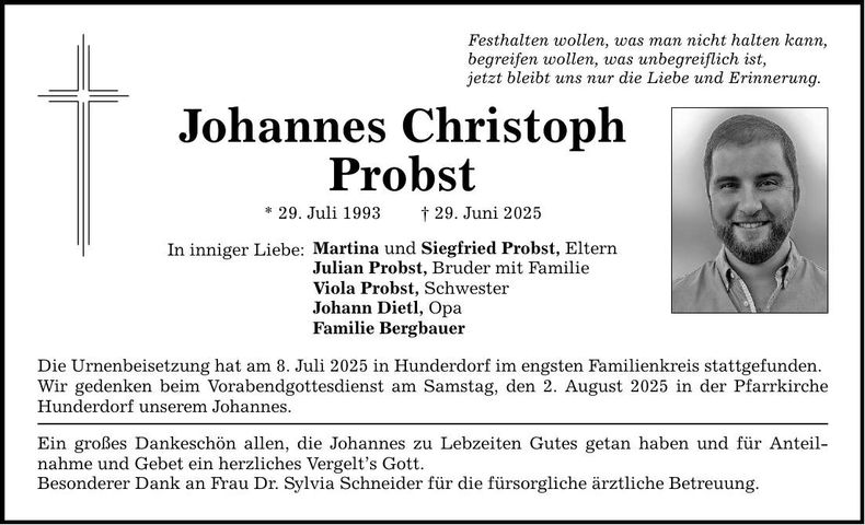 Traueranzeige Christoph Probst