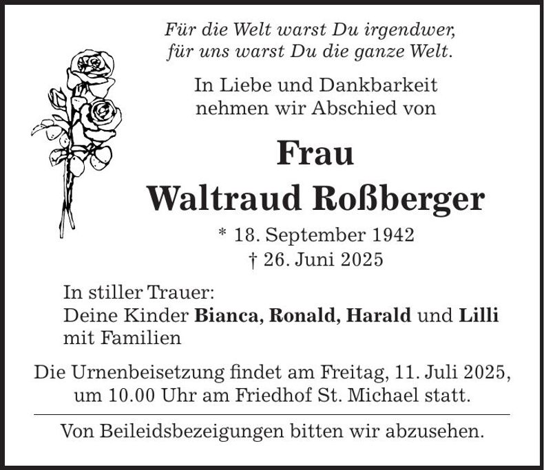 Traueranzeige Waltraud Roßberger
