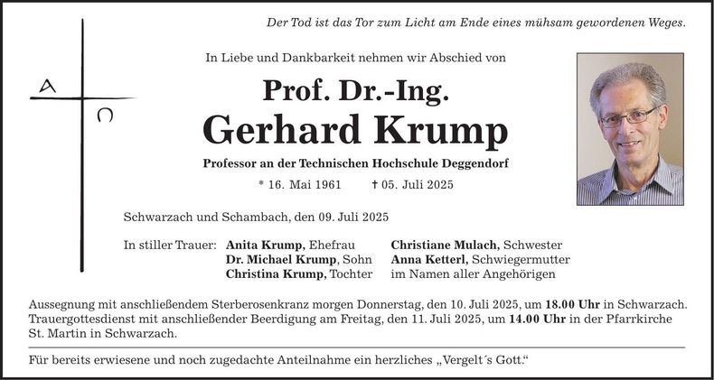 Traueranzeige Prof. Dr. Gerhard Krump