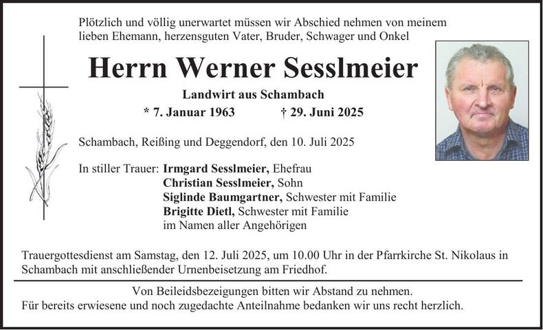 Traueranzeige Werner Sesslmeier