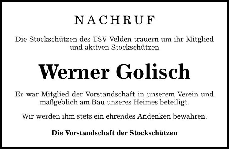Traueranzeige Werner Golisch