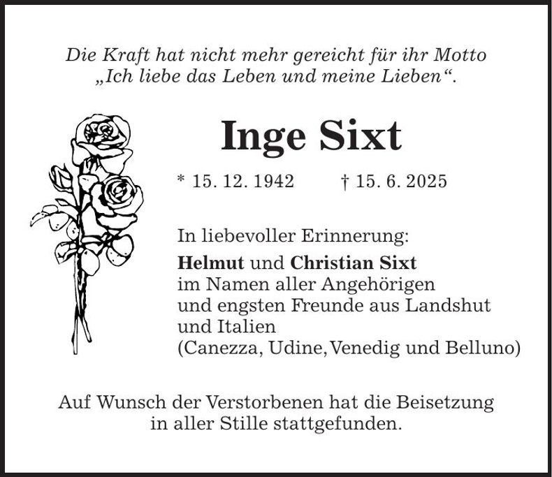 Traueranzeige Inge Sixt