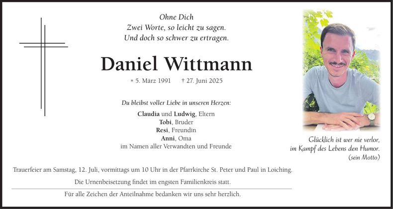 Traueranzeige Daniel Wittmann