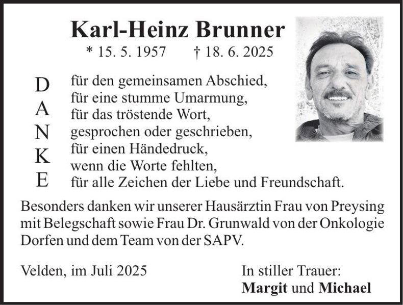 Traueranzeige Karl-Heinz Brunner