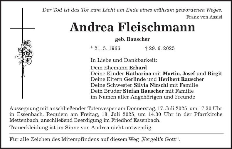 Traueranzeige Andrea Fleischmann