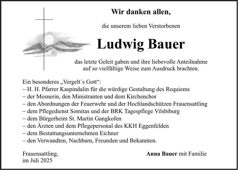 Traueranzeige Ludwig Bauer