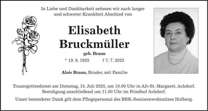Traueranzeige Elisabeth Bruckmüller