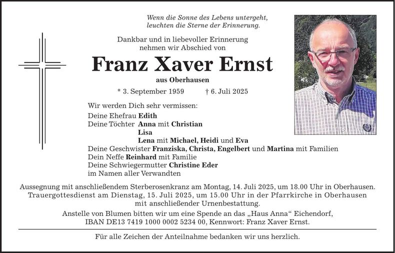 Traueranzeige Franz Xaver Ernst
