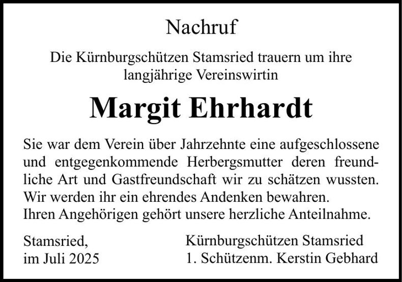 Traueranzeige Margit Ehrhardt