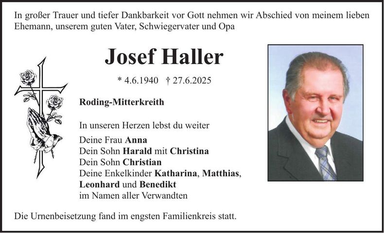 Traueranzeige Josef Haller