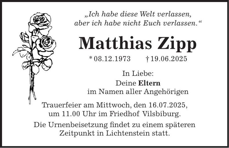 Traueranzeige Matthias Zipp